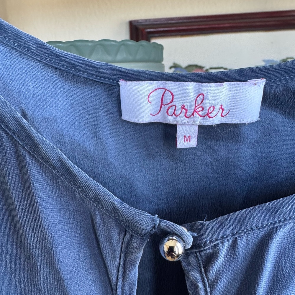 Parker Steel Blue Top with Button Accent